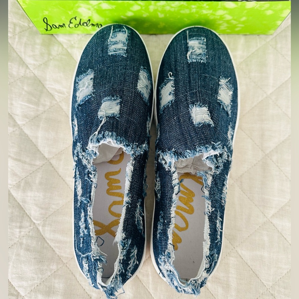 Sam Edelman Lacey Slip-On
Platform Sneakers in Distressed Denim. W10.5 NWT ππ€ - Picture 3 of 8
